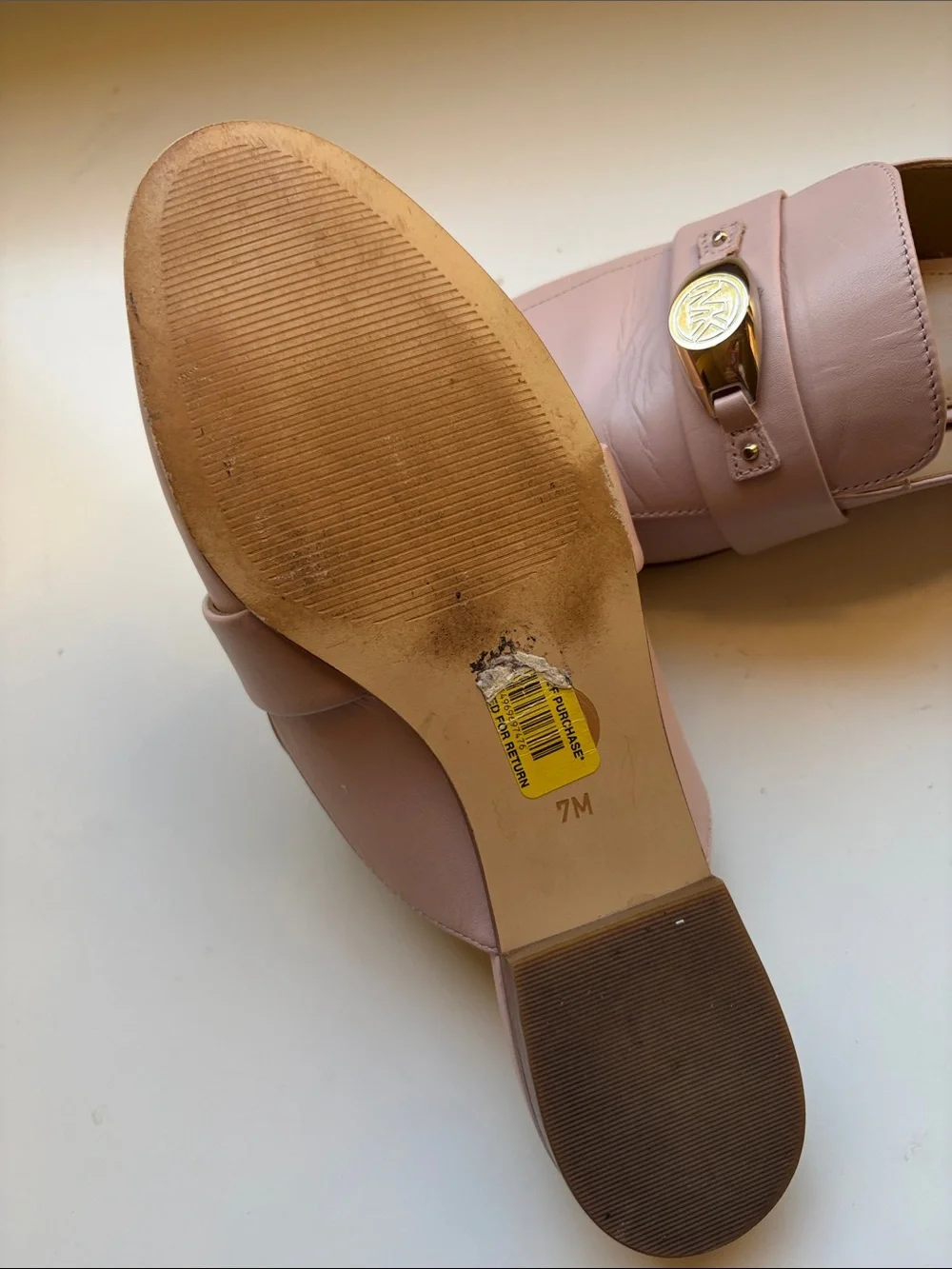 Michael Kors Blush Pink Leather Slip-On Mules with silver MK Accent